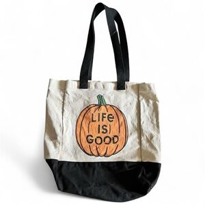 Life is Good Pumpkin Canvas Cotton Tote Bag - Halloween Fall